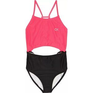 Calvin Klein Big Girls Cutout Color Block Monokini Swimsuit Pink Black S
